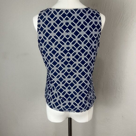 Jude Connally Jenna Navy Blue White Rope Geometric Pleated Tank Top Nautical XS - Picture 5 of 10